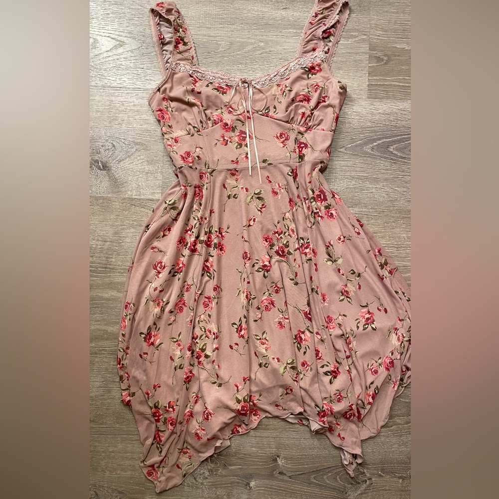 Floral Asymmetrical Pink Dress